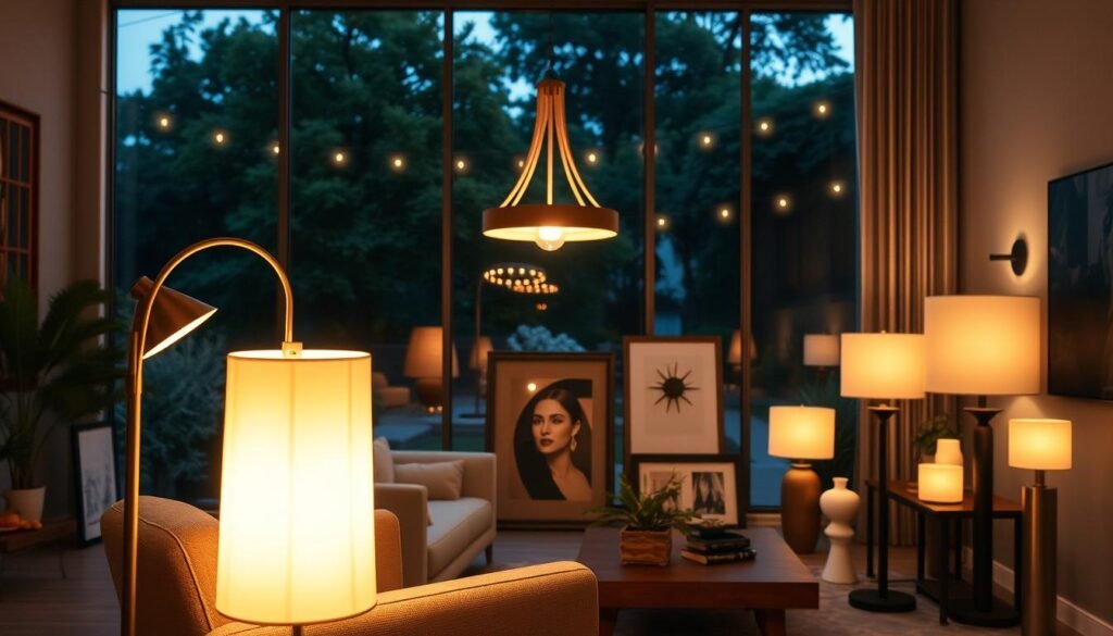 A cozy and inviting living room with a variety of Aloha brand lighting fixtures artfully arranged to showcase their practical and decorative applications. In the foreground, a stylish floor lamp casts a warm glow, illuminating a plush armchair. In the middle ground, a modern chandelier hangs above a wooden coffee table, while wall-mounted sconces flank a framed artwork. The background features a large window overlooking a tranquil outdoor scene, with string lights woven through lush greenery, creating a serene and atmospheric ambiance. The overall scene conveys a harmonious blend of functionality and aesthetics, demonstrating the versatility of Aloha lighting in a comfortable and inviting home setting. A cozy and inviting living room with a variety of Aloha brand lighting fixtures artfully arranged to showcase their practical and decorative applications. In the foreground, a stylish floor lamp casts a warm glow, illuminating a plush armchair. In the middle ground, a modern chandelier hangs above a wooden coffee table, while wall-mounted sconces flank a framed artwork. The background features a large window overlooking a tranquil outdoor scene, with string lights woven through lush greenery, creating a serene and atmospheric ambiance. The overall scene conveys a harmonious blend of functionality and aesthetics, demonstrating the versatility of Aloha lighting in a comfortable and inviting home setting.