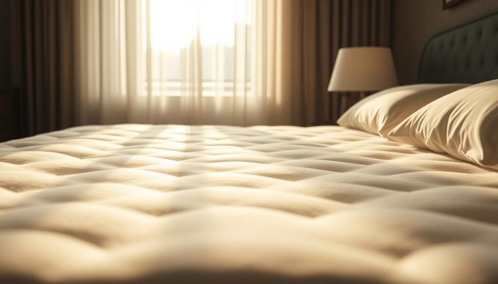 A serene bedroom scene showcases a luxurious StylesMaven independent pocket spring mattress. Soft, natural light filters through sheer curtains, casting a warm glow on the plush, quilted surface. The mattress appears invitingly comfortable, with subtle undulations hinting at the intricate network of individually encased coils within. Subtle shadows and highlights accentuate the mattress's contours, conveying a sense of springy, contouring support. The overall atmosphere is one of tranquility and restful relaxation, perfectly capturing the comfort and support of this innovative bedding solution. A serene bedroom scene showcases a luxurious StylesMaven independent pocket spring mattress. Soft, natural light filters through sheer curtains, casting a warm glow on the plush, quilted surface. The mattress appears invitingly comfortable, with subtle undulations hinting at the intricate network of individually encased coils within. Subtle shadows and highlights accentuate the mattress's contours, conveying a sense of springy, contouring support. The overall atmosphere is one of tranquility and restful relaxation, perfectly capturing the comfort and support of this innovative bedding solution.